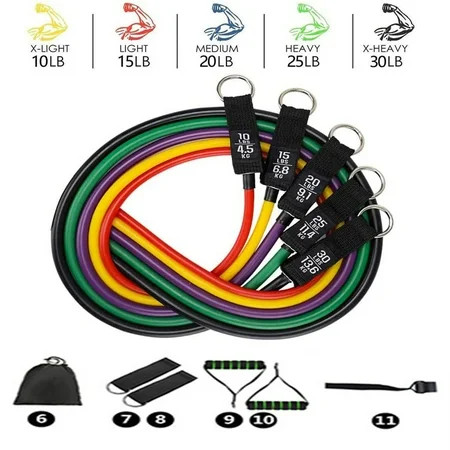 NK Resistance Bands Set ¨C 5 Stackable Exercise Bands with Handles, Carry Bag, Legs Ankle Straps & D | Walmart (US)