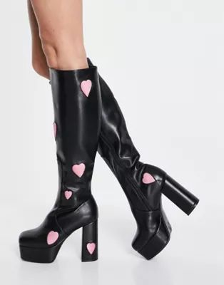 Lamoda knee high platform boots with pink hearts | ASOS | ASOS (Global)