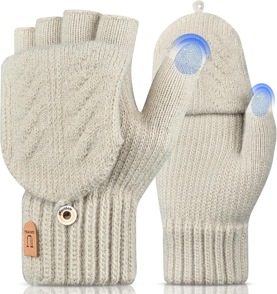 Fingerless Gloves, Winter Thermal Mittens Touch Screen Knit Half Finger for Running Dog walking -... | Amazon (US)