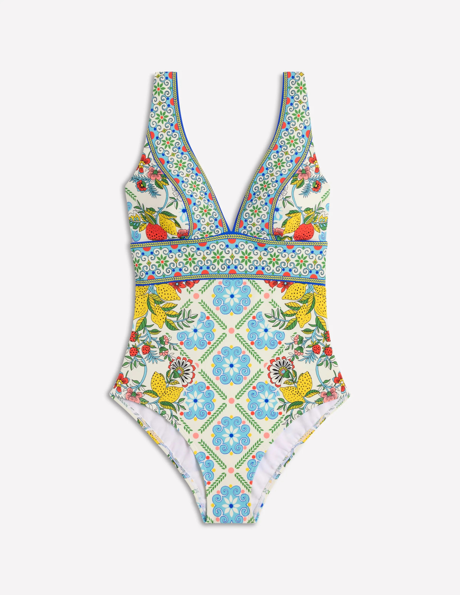 Porto V-Neck Swimsuit-Multi, Citrus Vine Tile | Boden (US)