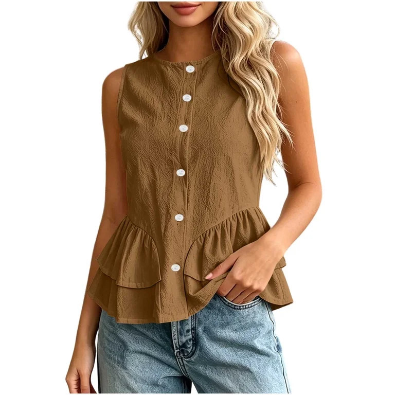 Kukoosong Women's Button Down Sleeveless Peplum Tank Tops, Ruffle Flared Hem Blouse, Lightweight ... | Walmart (US)