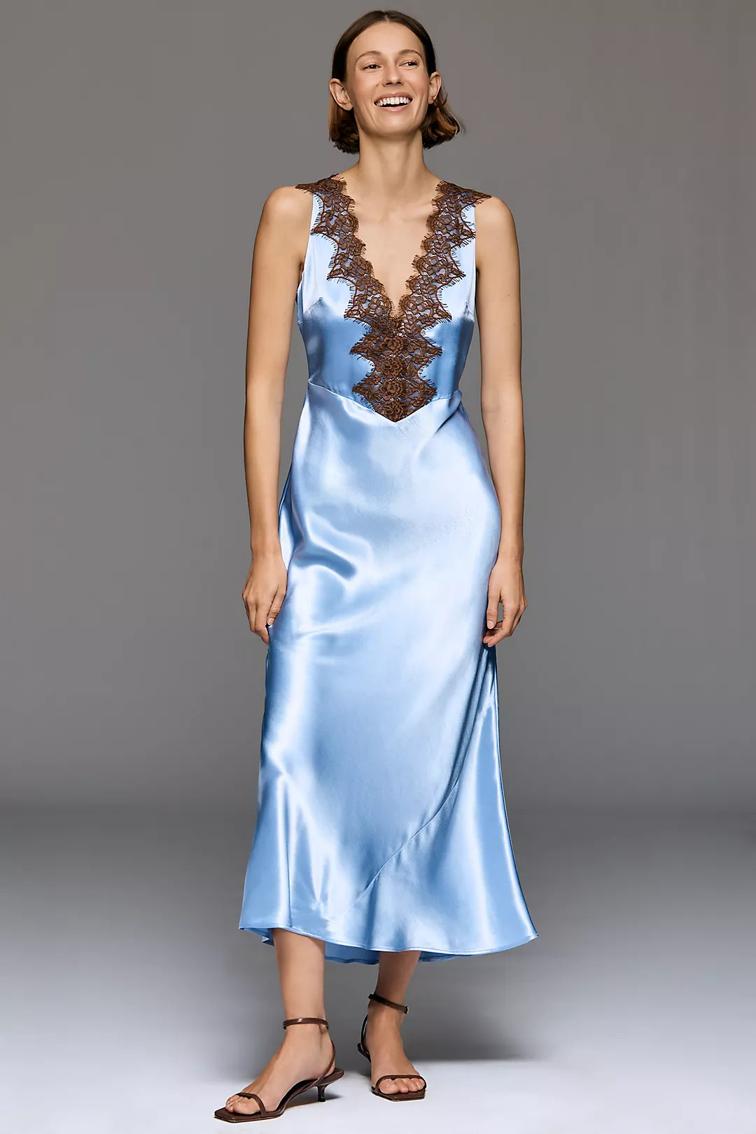 By Anthropologie Lace V-Neck Midi Slip Dress | Anthropologie (US)