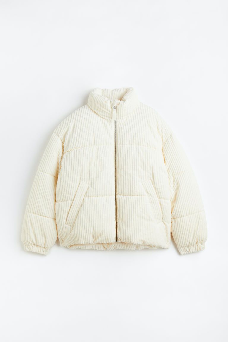H & M - Corduroy Puffer Jacket - White | H&M (US + CA)