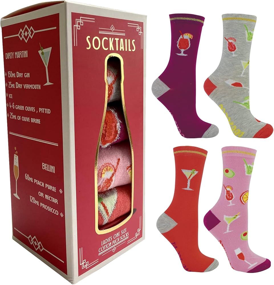 Novelty Cotton Rich Cocktail Printed Socks for Women | Ladies 4 Pair Cocktail Socks | Amazon (US)