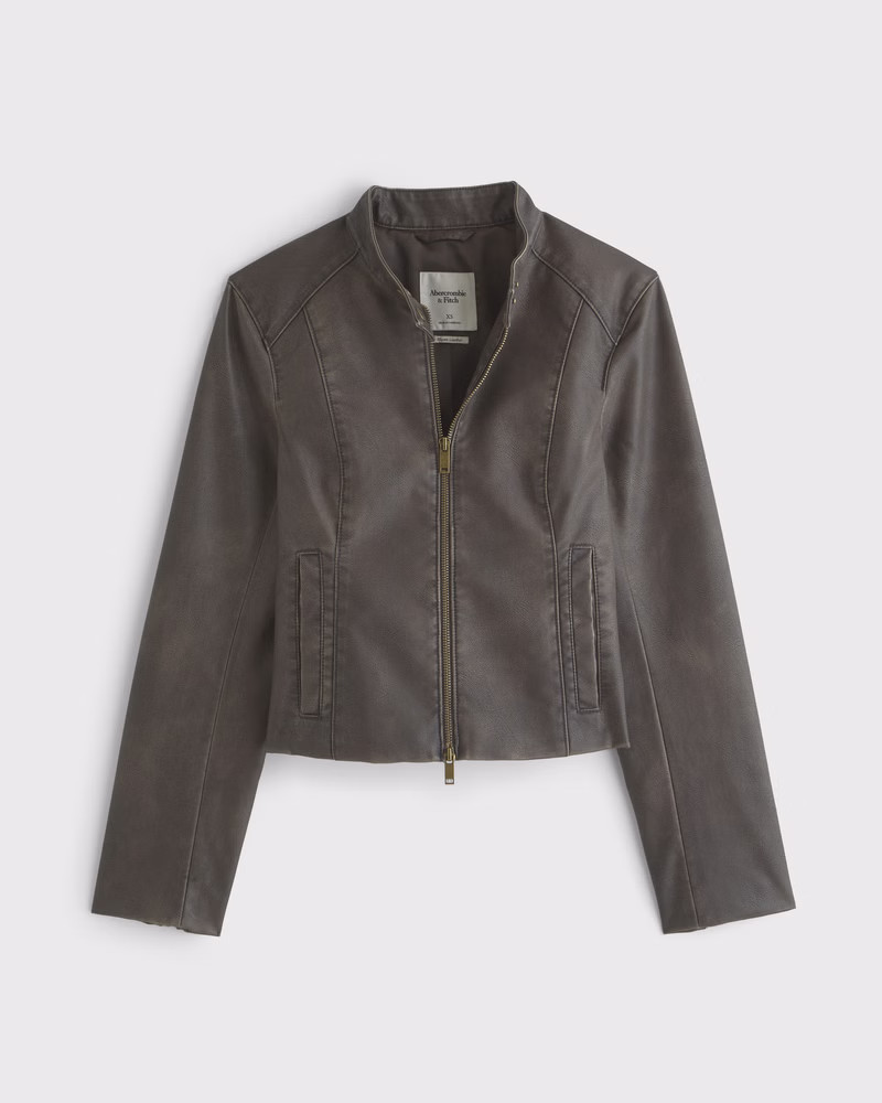 Slim Vegan Leather Mockneck Jacket | Abercrombie & Fitch (US)
