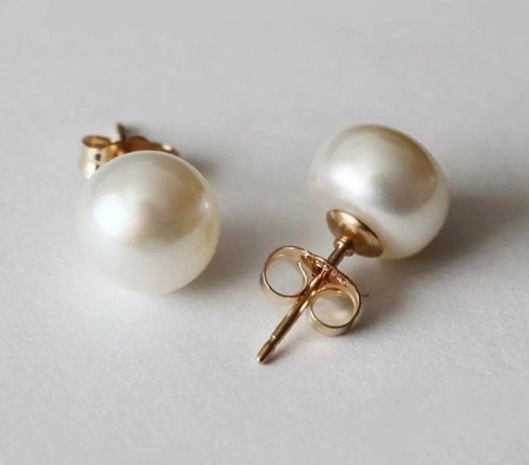 8-8.5 mm AAA gold filled genuine fresh water pearl earring studs-Real pearl stud earrings-Gold pe... | Etsy (US)