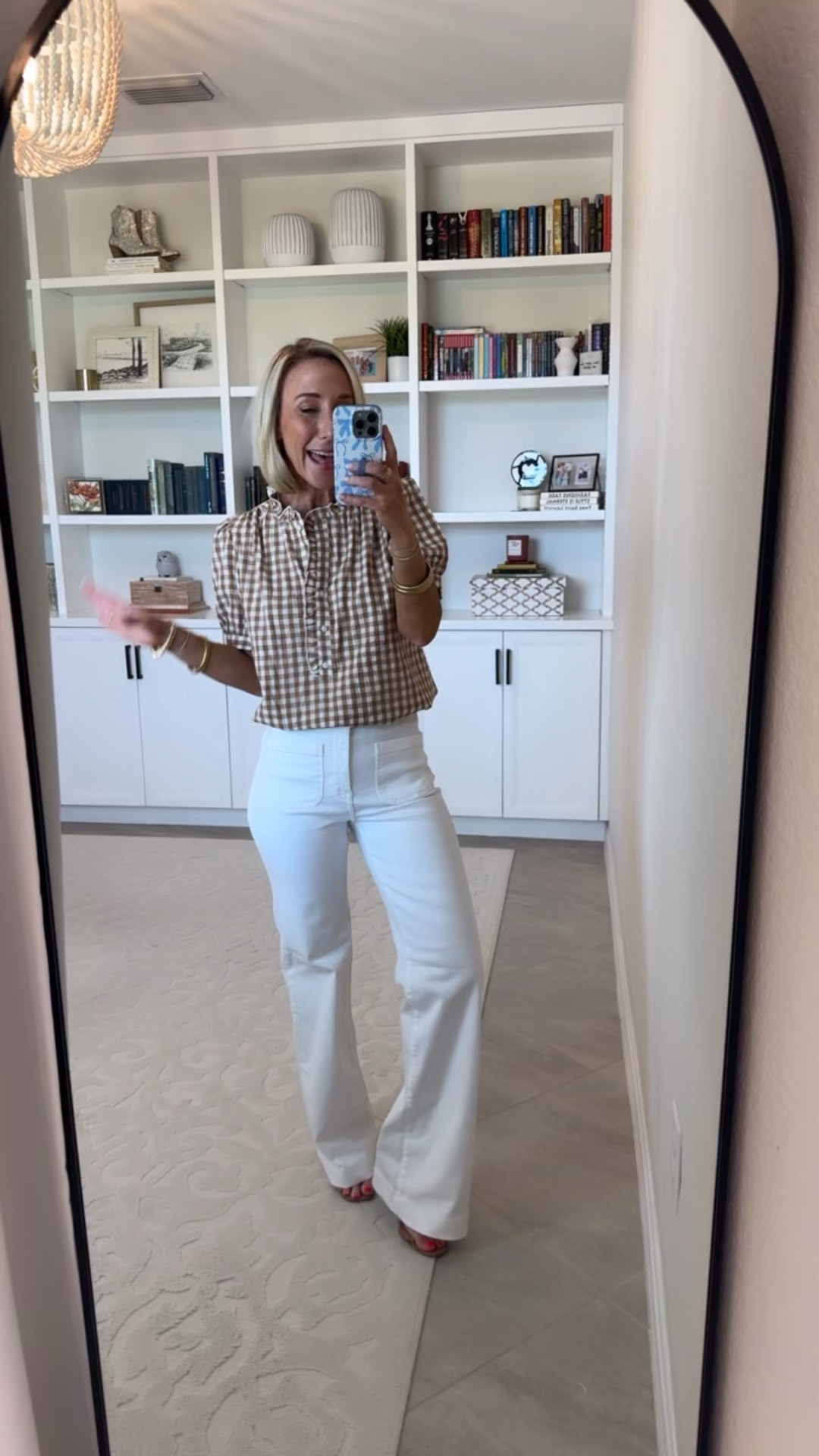 Amazon - unbox my latest orders. Gingham Puff Short Sleeve Blouse - size small. 7 colors. * High Rise Wide Leg Denim Trousers (Stone White) - size 2, Average. 3+ colors. 

 

#LTKOver40 #LTKSeasonal #LTKSaleAlert