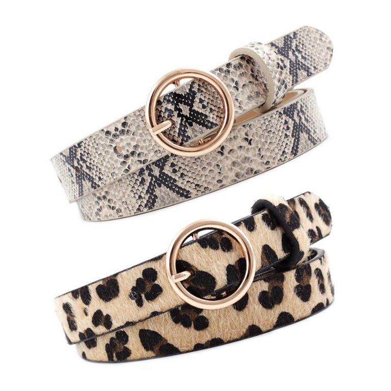 Women Fashion Leopard Snake Zebra Print Belt Horsehair PU Leather Buckle Waistband | Walmart (US)