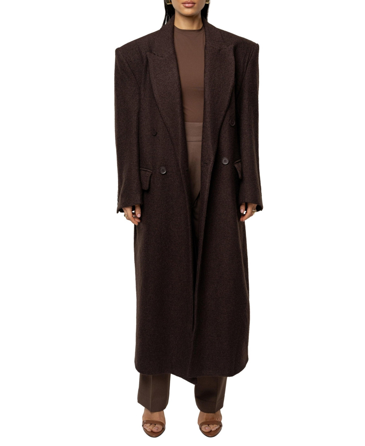 Jluxlabel Women's Oversize Double-Breasted Coat - Brown | Macy's