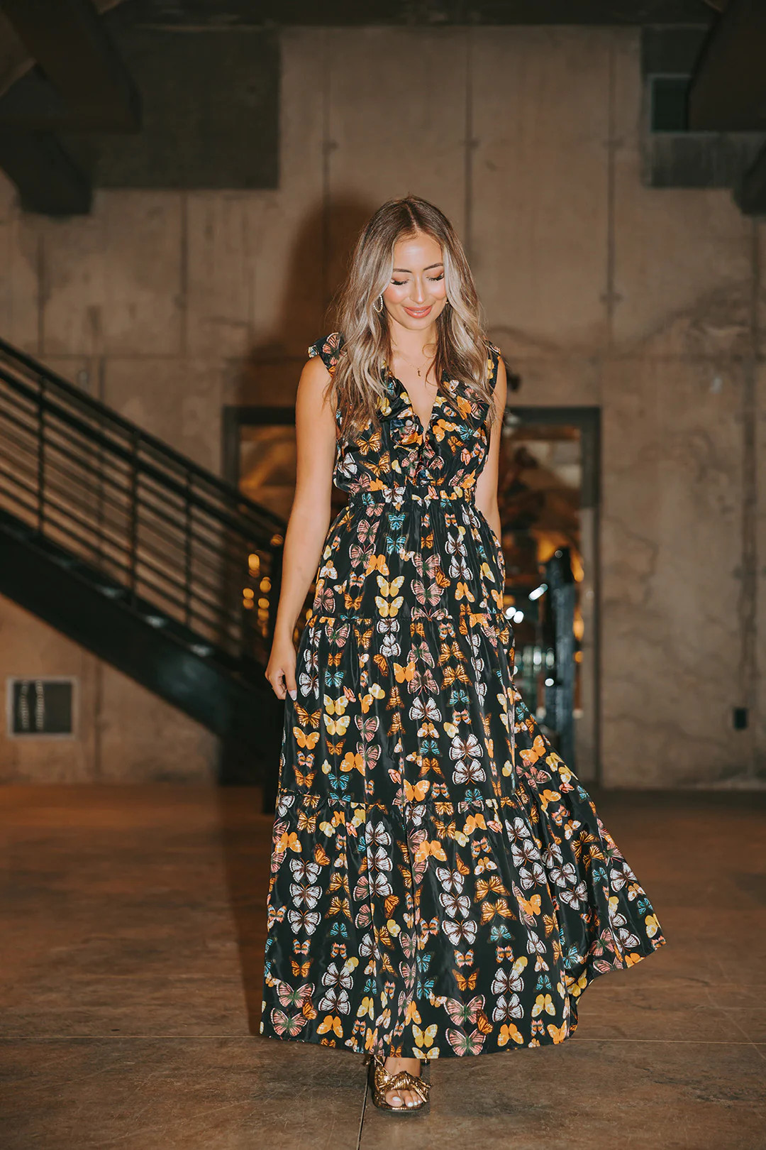 Crawford Ruffle Sleeve Maxi Dress - Mariposa - M | BuddyLove