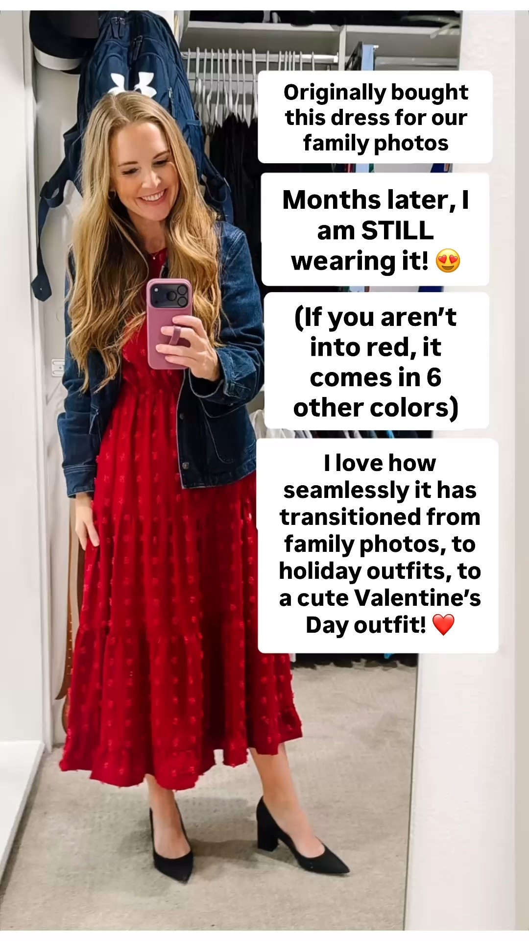 I originally bought this dress for our family photos in the fall - and I keep coming back to it! 😍 
It would be great for a Valentine’s Day outfit too! 