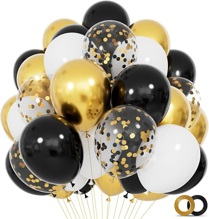 68Pcs Black White Gold Balloons with 12 Inch Black Gold Confetti Balloons for Graduation Birthday... | Amazon (US)
