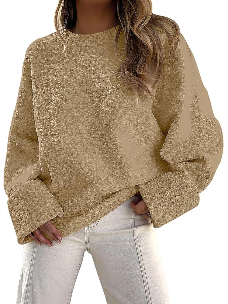 ANRABESS Women's Oversized Crewneck Long Sleeve Fuzzy Knit Casual Chunky Warm 2024 Fall Pullover ... | Amazon (US)