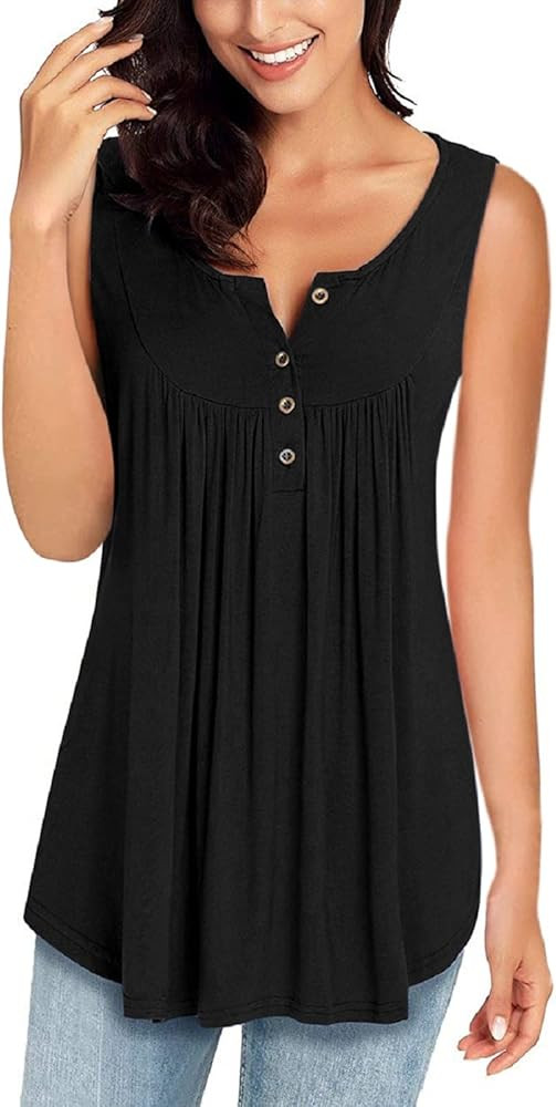 MIROL Womens Summer Sleeveless V Neck Solid Color Casual Swing Shirts Flowy Tank Tops Blouses wit... | Amazon (US)