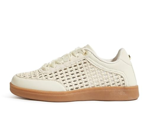 LUCKY STEP Women's Fashion Tennis Shoes Classic Retro Sneakers Casual Gum Sole Braided Raffia Street Style Trendy Walking Footwear(Beige,8) | Amazon (US)