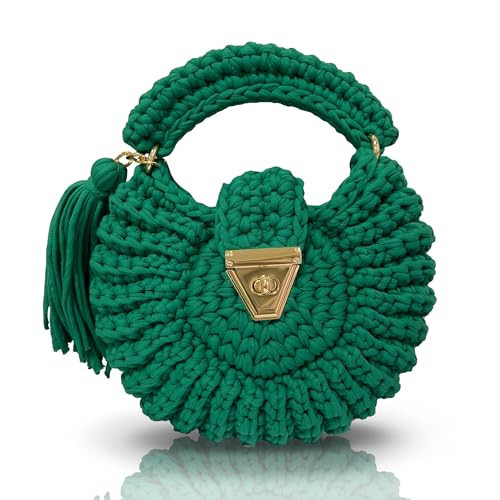 CHQEL Handmade Green Round Evening Clutch Bag for Women, Oyster Handmade Crochet Wedding Purse, Crossbody Handbag with Tassel (GREEN MUSSEL) | Amazon (US)