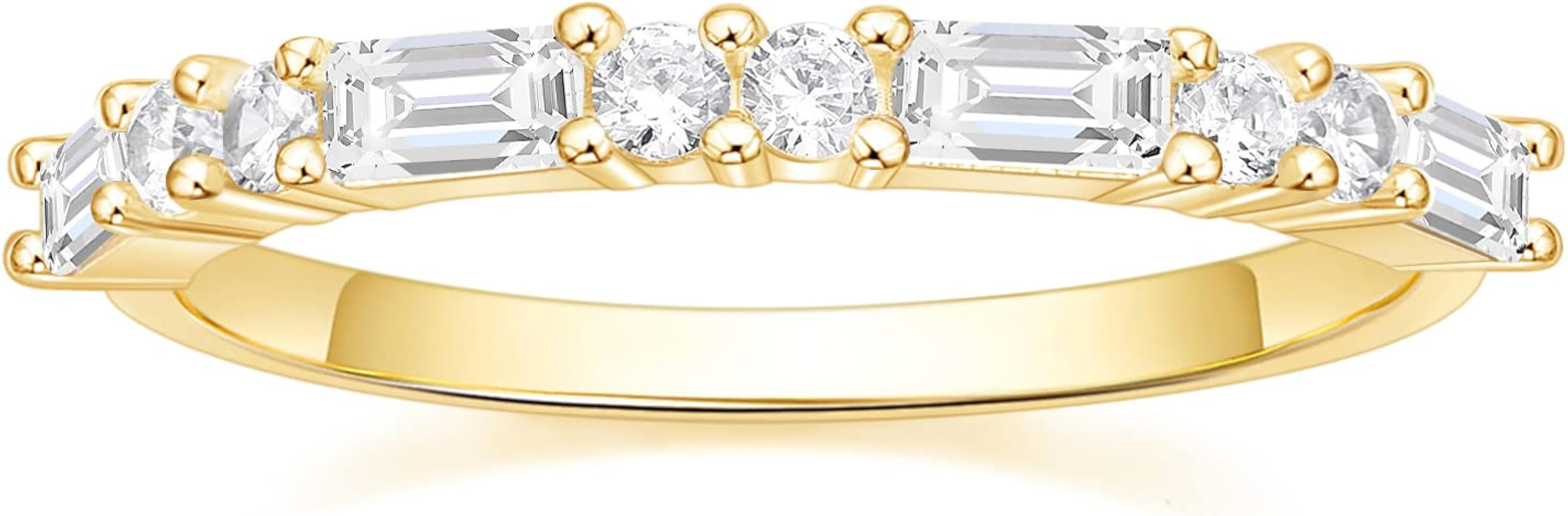 SHINYSO Wedding Band for Women Cubic Zirconia Ring Baguette Round Thin Stackable Rings Eternity B... | Amazon (US)