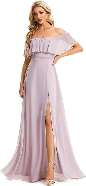 Ever-Pretty Womens Off The Shoulder Ruffle Party Dresses Side Split Beach Maxi Dress 07679 | Amazon (US)