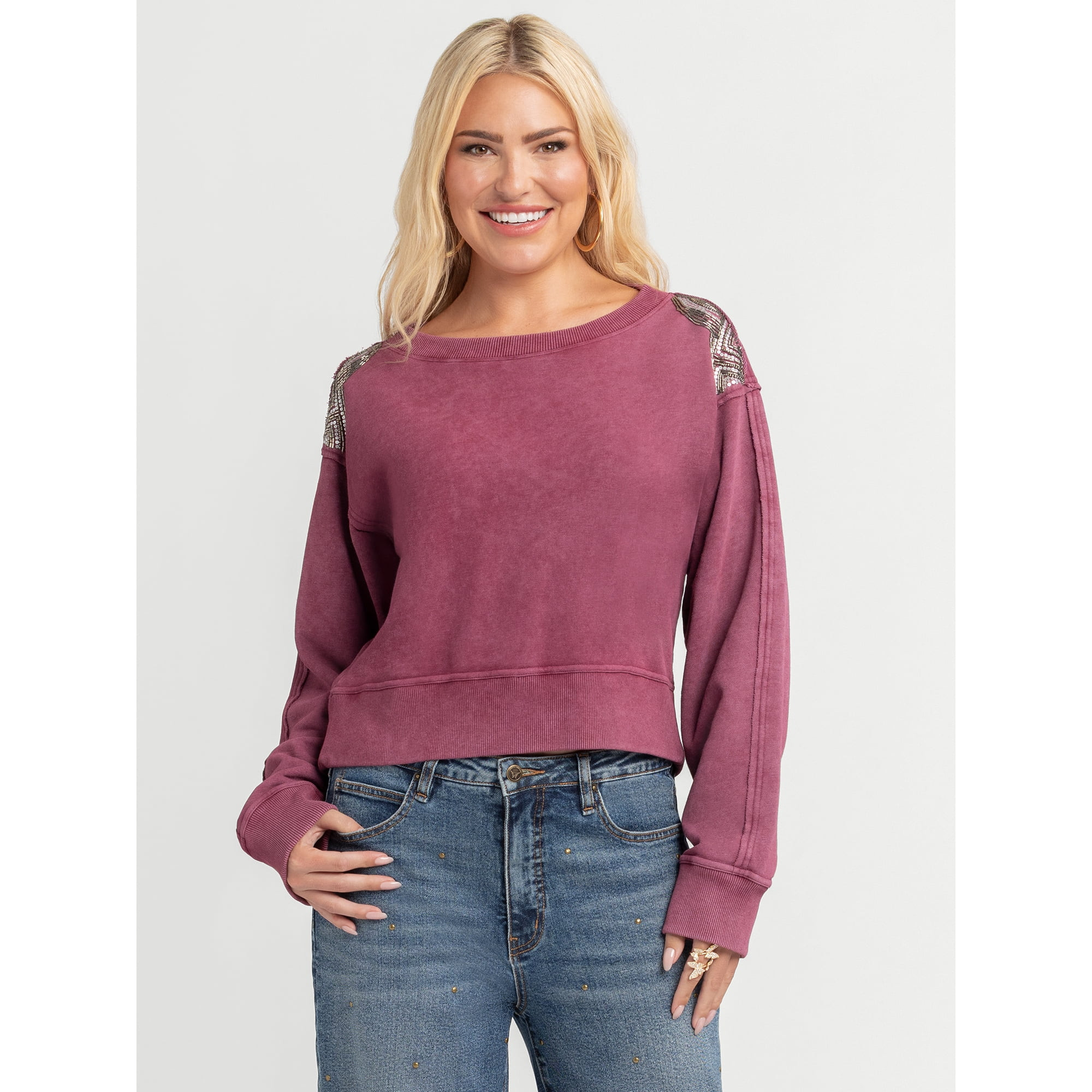 Jessica Simpson Women's Merril Embellished Crewneck Pullover Top, Sizes XS-XL | Walmart (US)