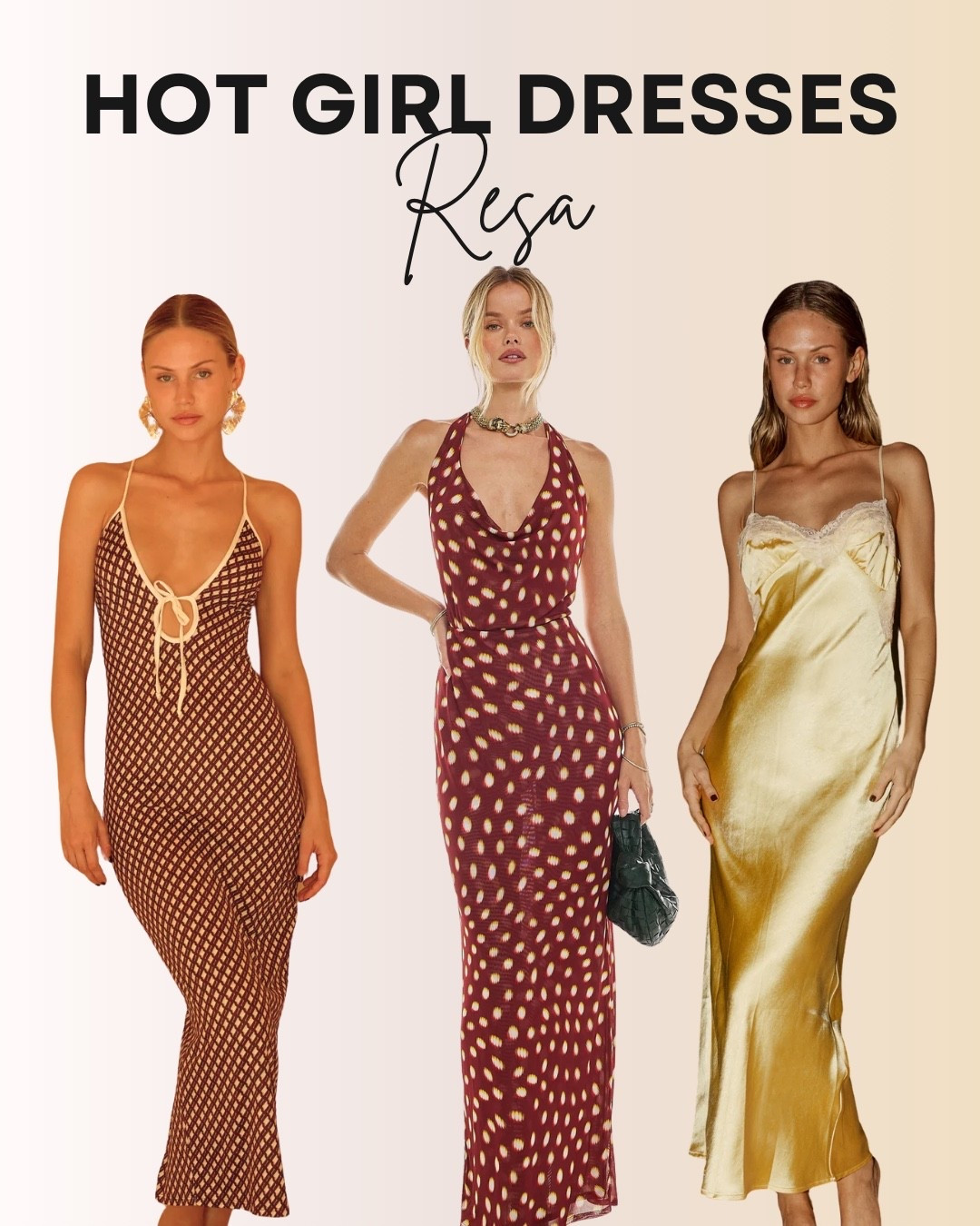 Turn heads in these Resa hot girl dresses, perfect for date nights and rooftop cocktails. From the sultry brown halter knit to the deep burgundy polka-dot maxi and the luxe gold slip dress with lace trim, these looks bring confidence and glamour to any night out. 💃✨ #HotGirlStyle #ResaDress #LTKNightOut #DateNightOutfit #CocktailDress #LTKUnder100 #EveningGlam #LTKPartyStyle

#LTKParties #LTKTravel #LTKSeasonal
