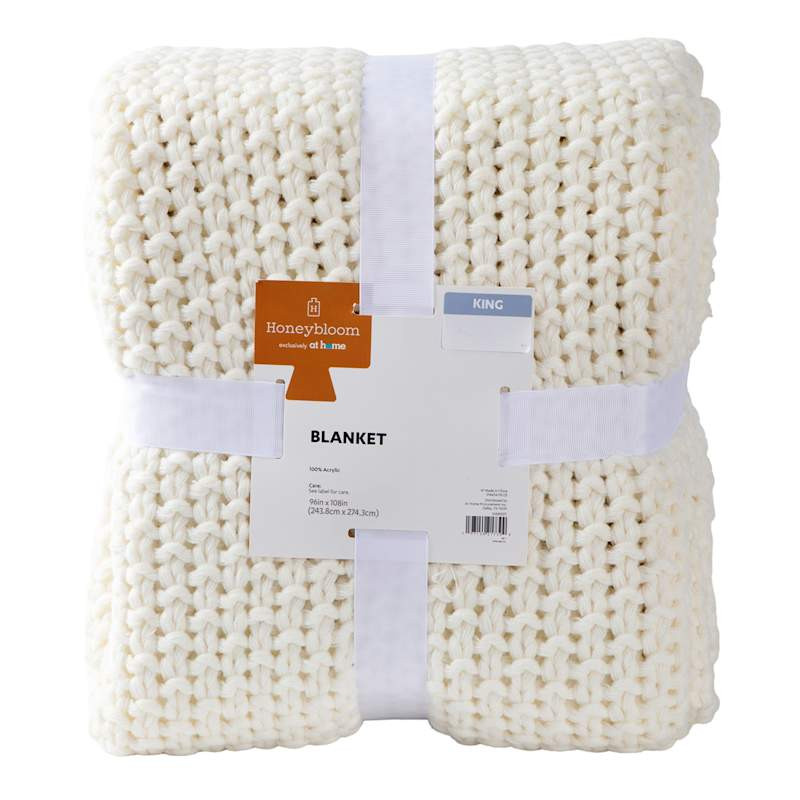 Ivory Sweater Knit Bed Blanket, King | At Home