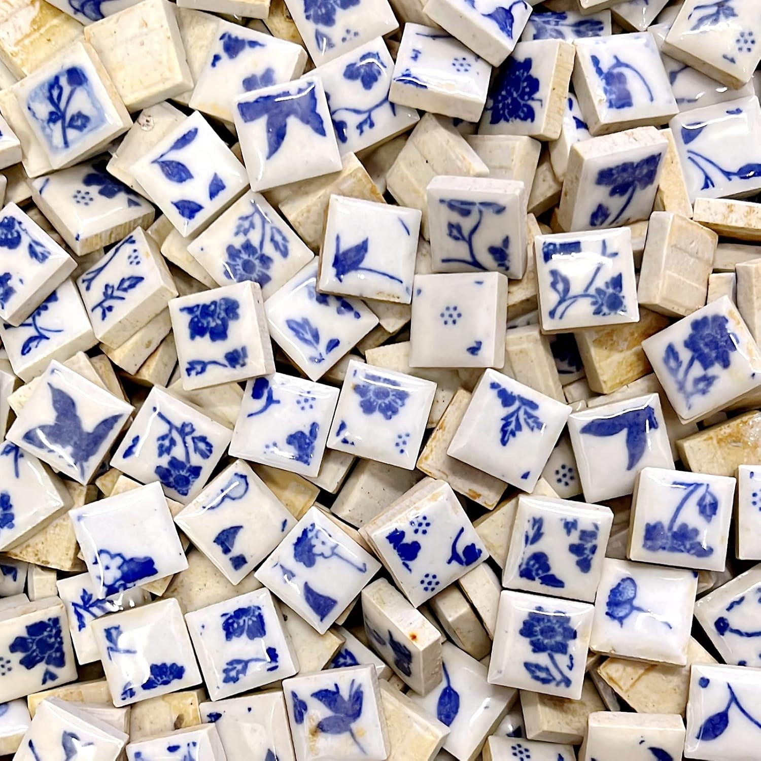 15mm Blue White Mini Ceramic Floor Tile Mosaic Tiles for Crafts, Colorful Ceramic Mosaic Pieces Art Making Supplies for Bathroom Flower Pot Outdoor Tables Coasters - 200g | Amazon (US)