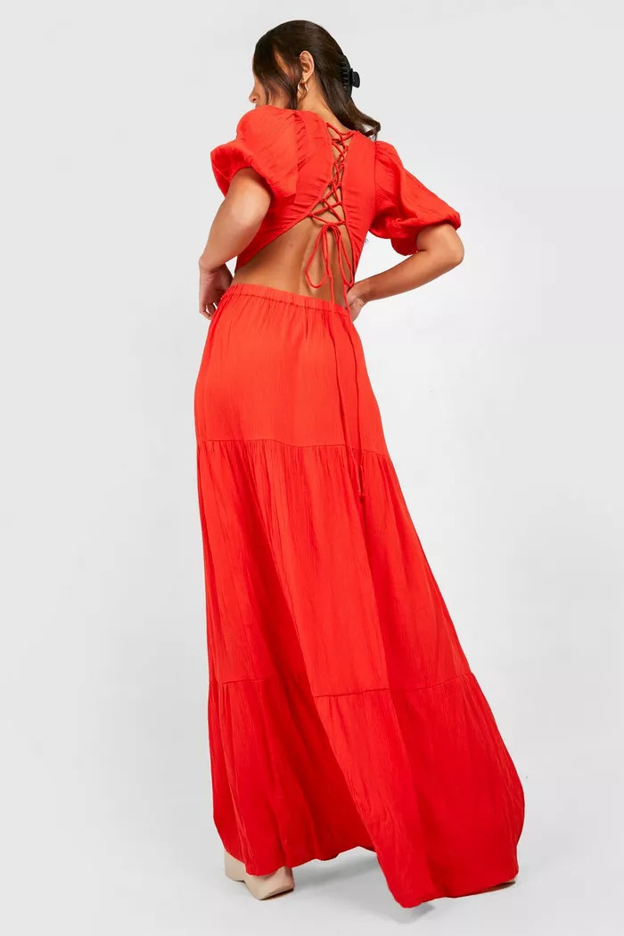 Tall Crinkle Tie Detail Crop And Maxi Skirt Set | boohoo (US & Canada)