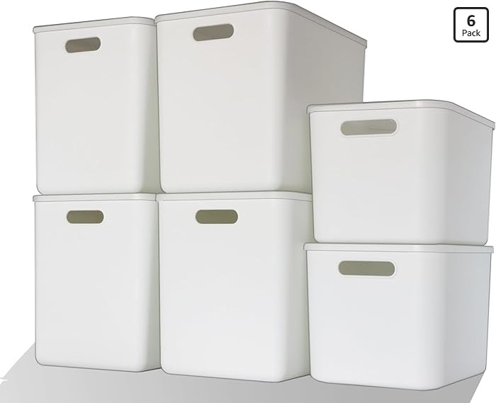 6 Pcs Storage Bins with Lids, Stackable Plastic Storage Containers for Organizing, Organizer Bins... | Amazon (US)