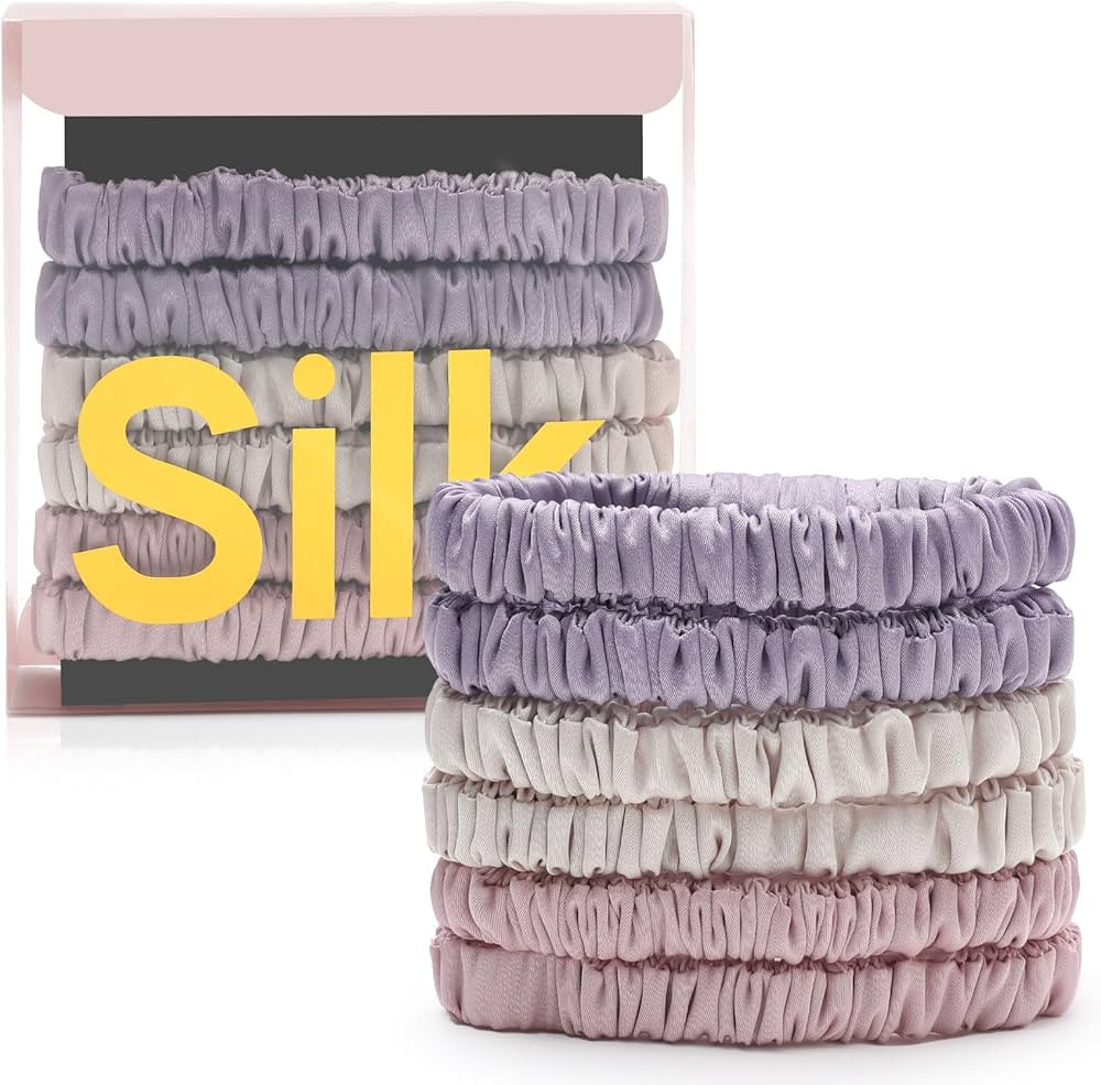 6Pcs Silk Hair Ties Small 22 Momme 100% Pure Mulberry Silk Scrunchies for Women Girls Thin Skinny... | Amazon (US)