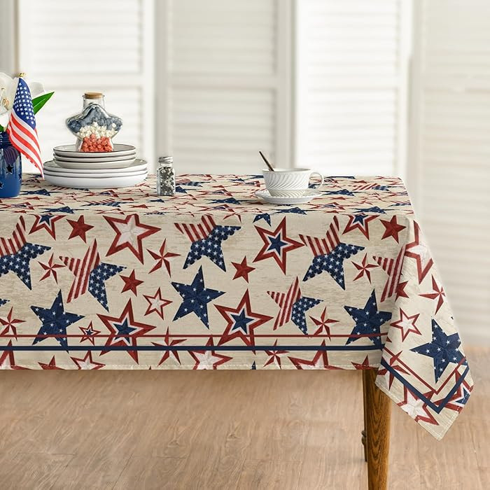 Horaldaily 4th of July Rectangular Tablecloth 60\u00d784 Inch, Patriotic Memorial Day Blue Red St... | Amazon (US)