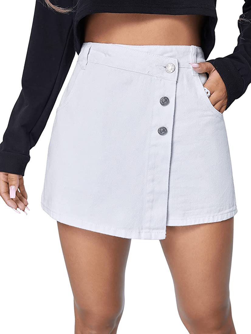 SweatyRocks Women's Casual High Waisted Denim Skort Skirt Button Front Shorts with Pocket | Amazon (US)