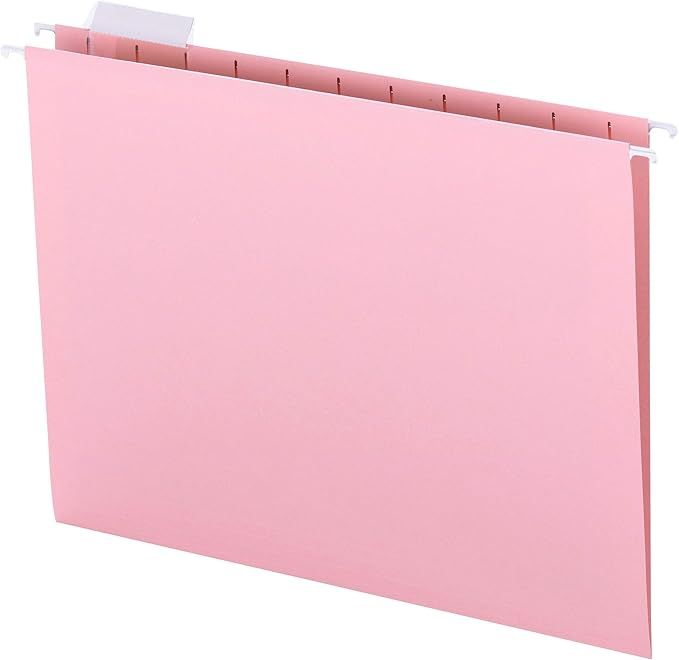 Smead Colored Hanging File Folder with Tab, 1/5-Cut Adjustable Tab, Letter Size, Pink, 25 per Box... | Amazon (US)