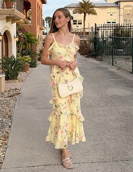 MEROKEETY Summer Floral Wedding Guest Maxi Dress Women 2026 Vacation Formal Bodycon Spaghetti Str... | Amazon (US)