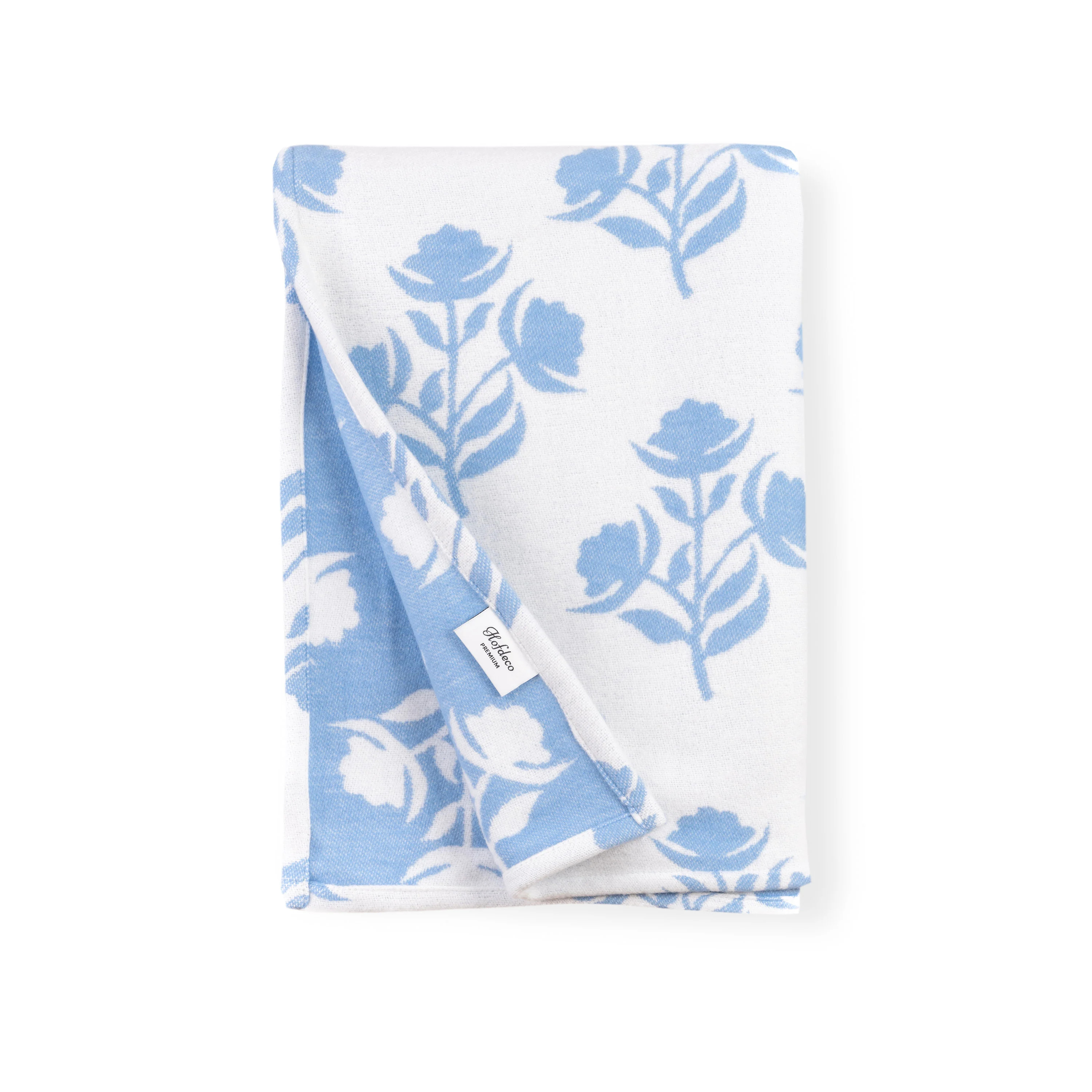 Niceane Flowers, Blue Floral Throw Blanket, Woven Flowers with Piping, 50 | Hofdeco