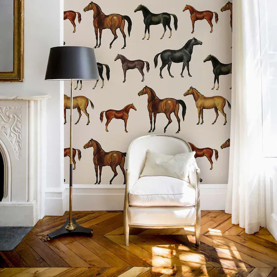 Removable Vintage Wallpaper Self-adhesive Horses Pattern - Etsy | Etsy (US)
