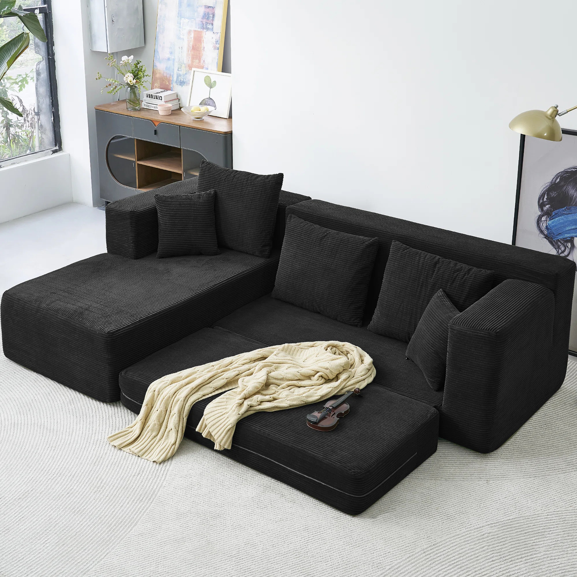 Latitude Run® 106" Sleeper Sofa,  2 In 1 Pull Out Couch Bed  ,Convertible Sofa Bed-  L-Shaped Se... | Wayfair North America