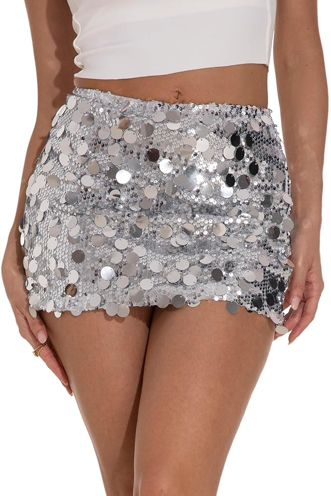 GUANYY Sequin Skirt for Women Sexy Pencil Mini Skirt Disco Party Club Sparkly Skirts Going Out | Amazon (CA)