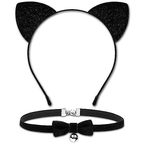 MUKOSEL Black Cat Ears Headband and Bell Choker Set, Halloween Costume Accessories for Women and Girls, Cat Costumes for Cosplay Party | Amazon (US)