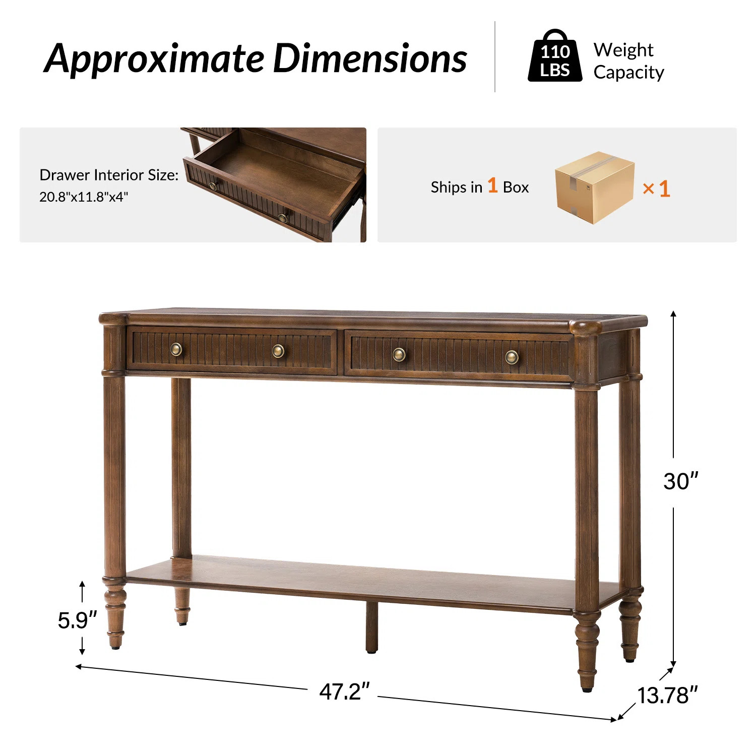 Kaybri Derk 47" Transitional Fluted Console Table with 2 Storage Drawer and Simple Assembly | Wayfair North America