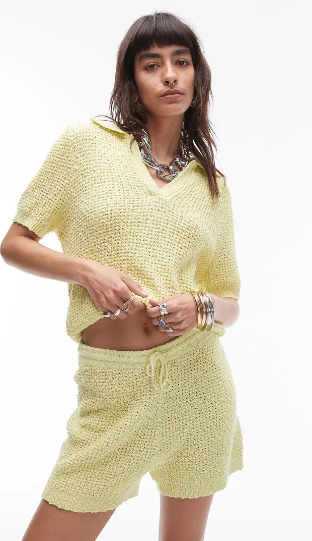 Topshop Stitchy Textured Short Sleeve Sweater | Nordstrom | Nordstrom