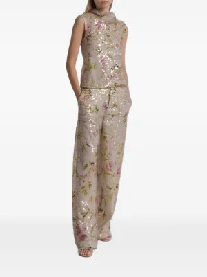 Alberta Ferretti Sequin Floral Trousers | Neutrals | FARFETCH | Farfetch Global