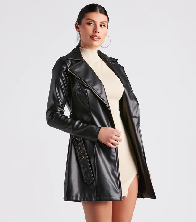 Cinched And Chic Faux Leather Trench Coat | Windsor Stores