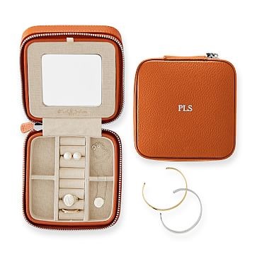 Travel Jewelry Case, Square, Orange | Mark and Graham