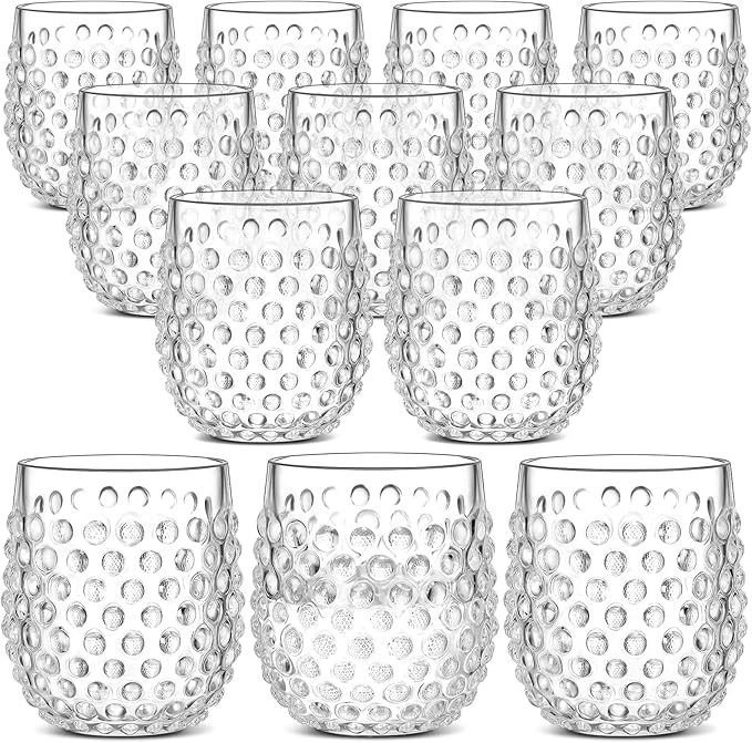 12 Pieces 13 oz Hobnail Drinking Glasses Old Fashioned Beverage Glasses Clear Vintage Tumbler Acr... | Amazon (US)