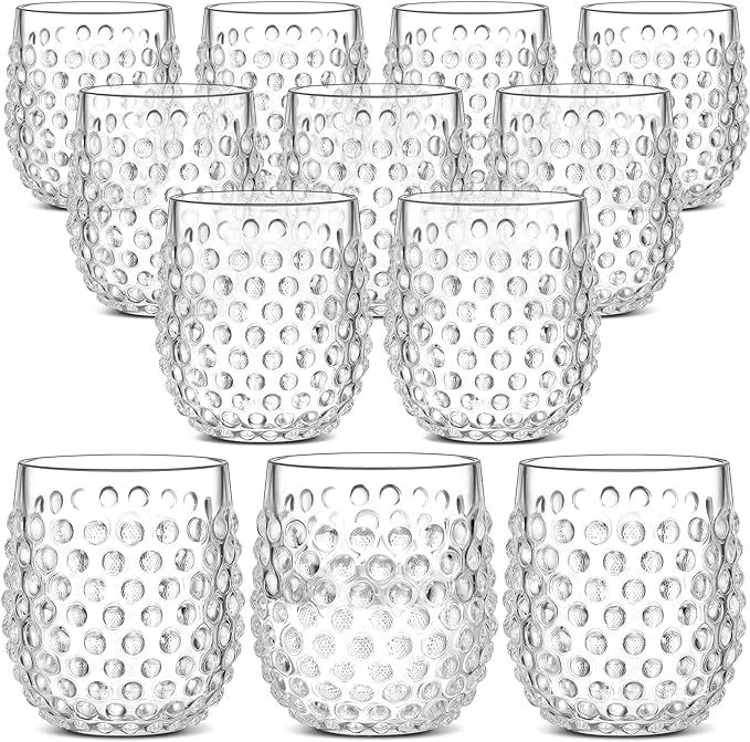 12 Pieces 13 oz Hobnail Drinking Glasses Old Fashioned Beverage Glasses Clear Vintage Tumbler Acr... | Amazon (US)