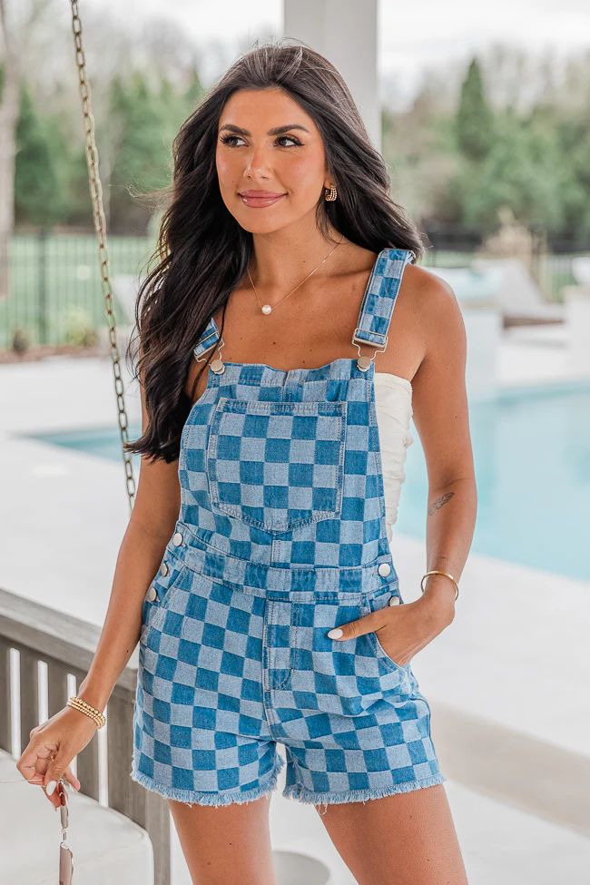 Life On The Square Checkered Denim Overalls | Pink Lily