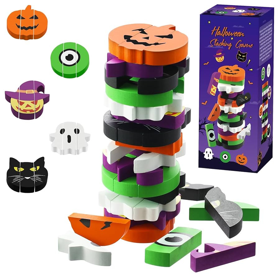 Halloween-Themed Wooden Block Stacking, The Joy of Family and Party, Halloween Party Gothic-Style... | Amazon (US)