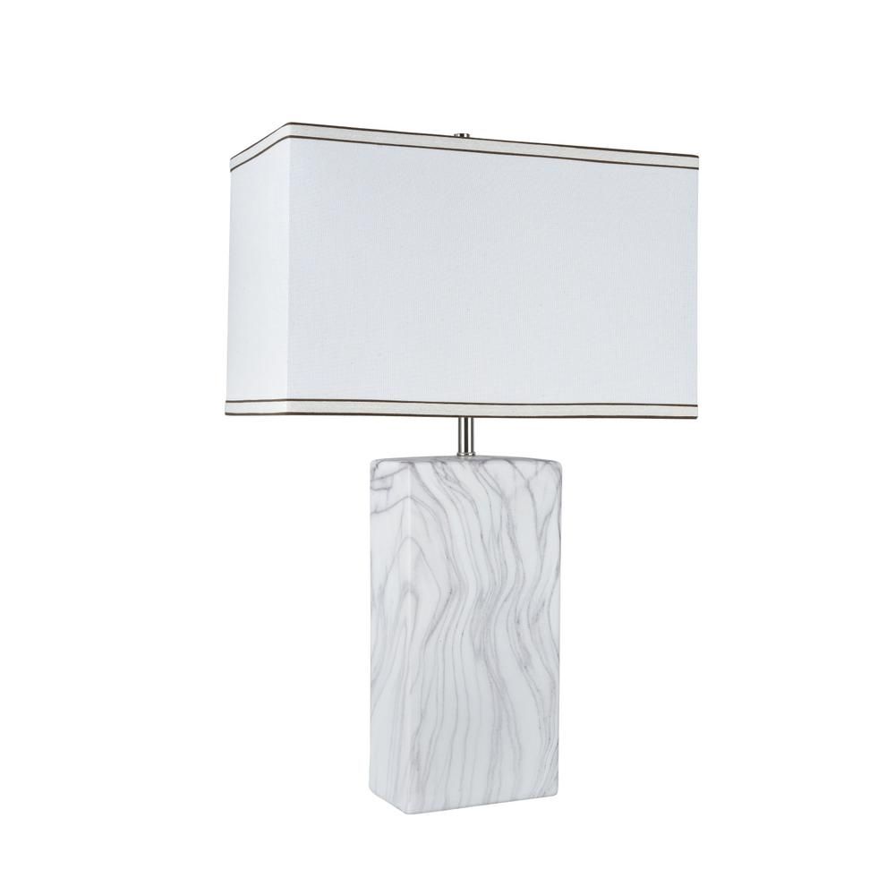 25-1/2 in. Marble Ceramic Table Lamp with Hardback Rectangle Shaped Lamp Shade in Off-White | The Home Depot