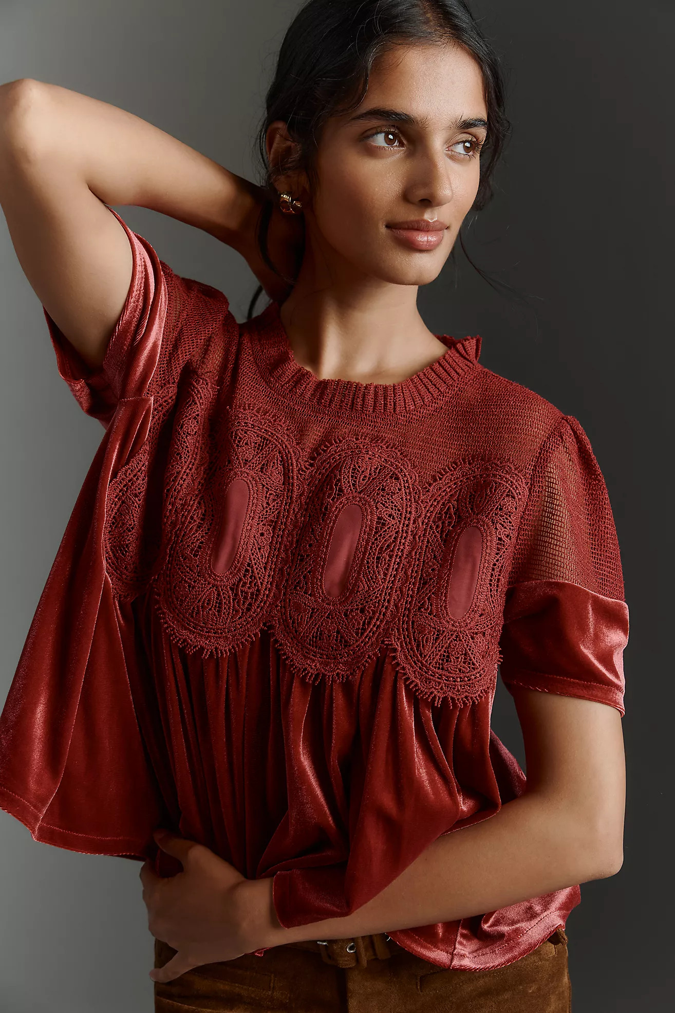 En Elly Velvet Scallop Top | Anthropologie (US)