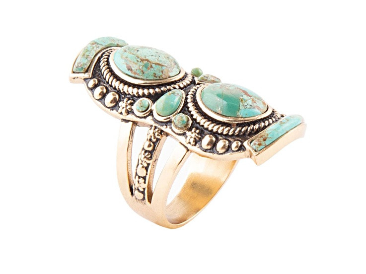 Barse Jewelry Blue Turquoise Gold Tone Double Up Shield Ring - 1CXNKA | JTV Jewelry